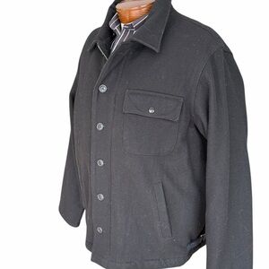 Old Navy Black Wool Blend Chore Jacket XXL Quilted Lined Zip Button Coat